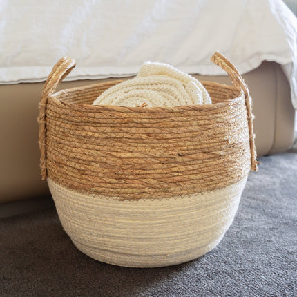 3 Piece Cotton Rope Stripe Carry Handles Storage Baskets Set.