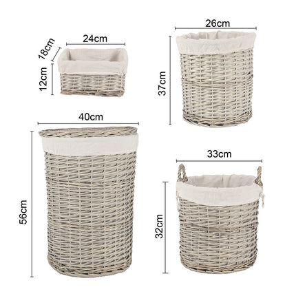 4 Piece Wicker  Storage Baskets With Liner Set.