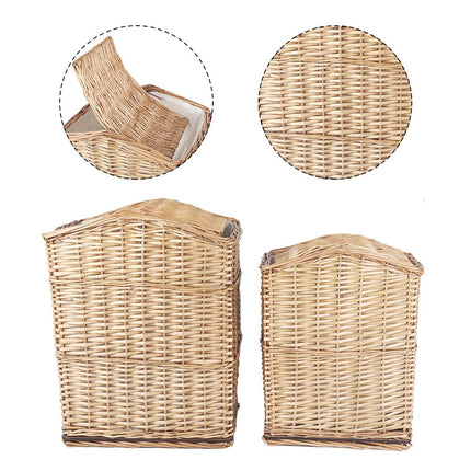 2 Piece Wicker Storage Baskets With Lid Set.