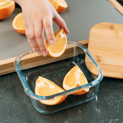 6 Pcs Medium Bamboo Food Containers – Clear Glass with Bamboo Lids.
