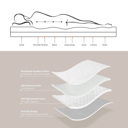 6cm Memory Foam Mattress Topper with Bamboo Cover - King.