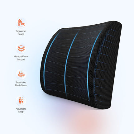 2 Pack Memory Foam Lumbar Support Cushion with Black Cover.
