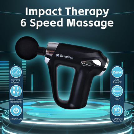 Remology Impact Therapy 6 Adaptive Speed USB-C Massage Gun with 4 Heads.