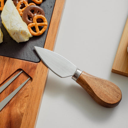 Clevinger 4 Piece Acacia Wood & Slate Cheese Board With Knife Set.
