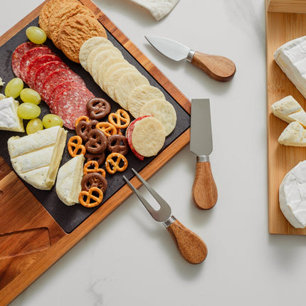 Clevinger 4 Piece Acacia Wood & Slate Cheese Board With Knife Set.
