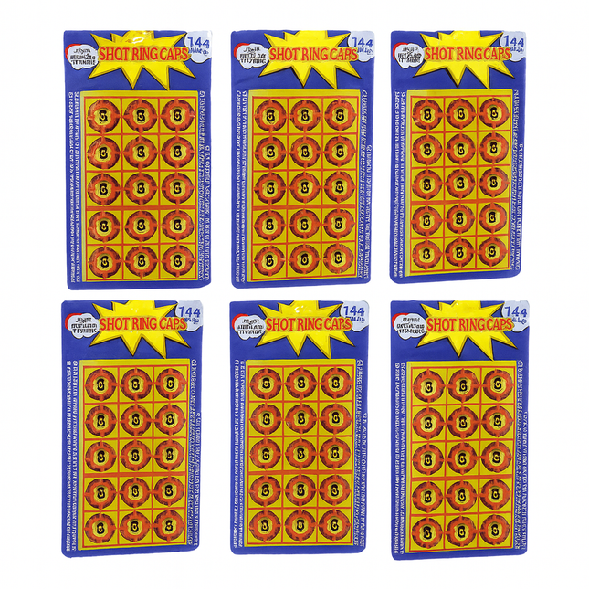 6 Cards of 8-Shot Ring Caps – 144 Shots Each, Total 684 Shots – Toy Gun Cap Refills.