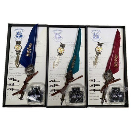 Harry Potter Vintage Feather Dip Pen Writing Set with ink Calligraphy Quill Pen Gifts - NAVY BLUE.