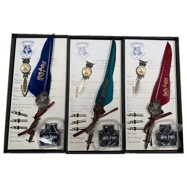 Harry Potter Vintage Feather Dip Pen Writing Set with ink Calligraphy Quill Pen Gifts - DARK GREEN.