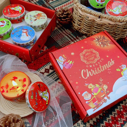 4 Pcs of Scented Candle Tinplate Jar Wax Plant Candle Christmas Gift.