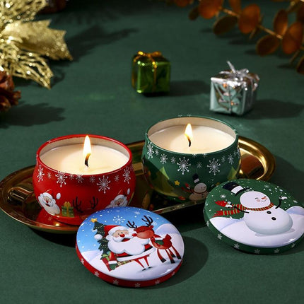 4 Pcs of Scented Candle Tinplate Jar Wax Plant Candle Christmas Gift.