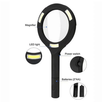 LED Magnifying Glass with COB Light-250 Lumens Glass Lens Ergonomic Handle.