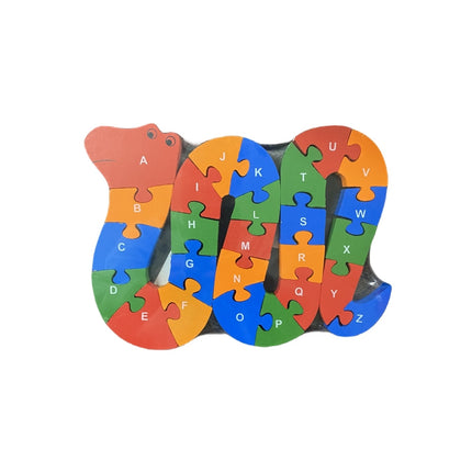 WOODEN ANIMAL PUZZLES ALPHABET AND NUMBER ASSORTED - Snake.