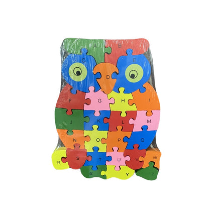 WOODEN ANIMAL PUZZLES ALPHABET AND NUMBER ASSORTED - Owl.