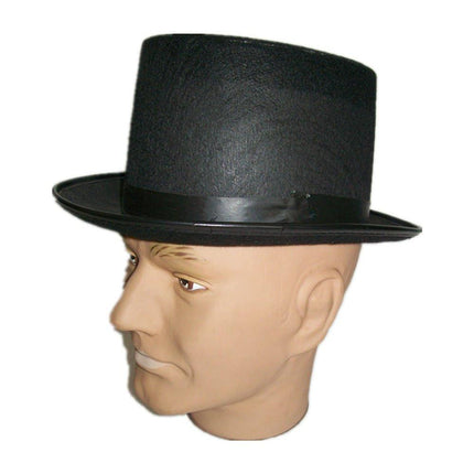 Black flocked tophat party hat.
