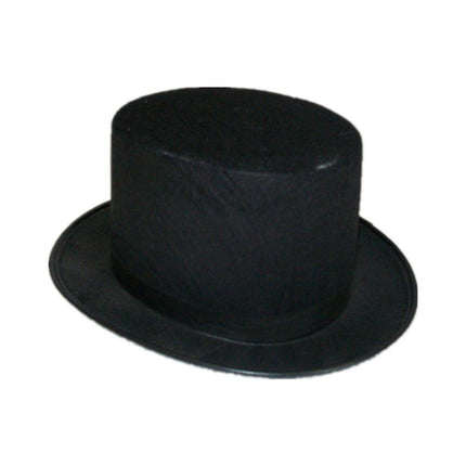 Black flocked tophat party hat.