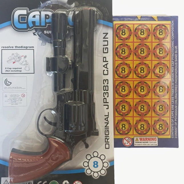 8 shots toy cap gun with 144 free caps Large JP383 Black.