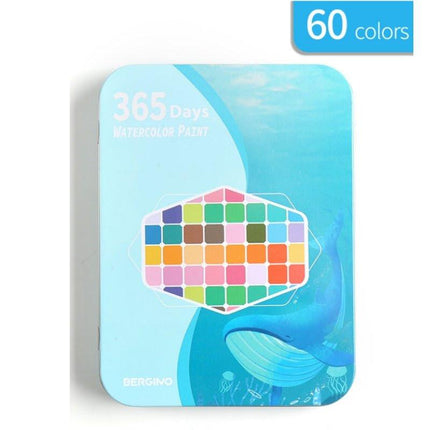Water paint colour set with brush metal case Portable 60 PCs Concentrated block - Blue.