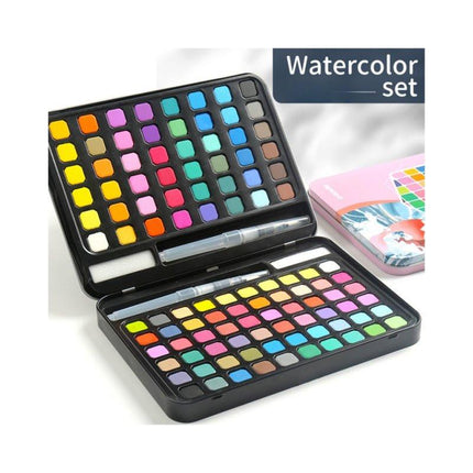 Water paint colour set with brush metal case Portable 60 PCs Concentrated block - Pink.