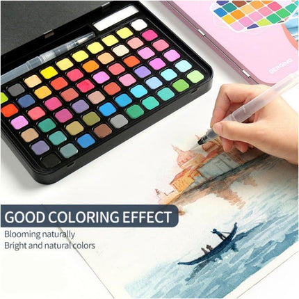 Water paint colour set with brush metal case Portable 60 PCs Concentrated block - Pink.