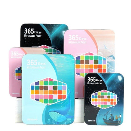 Water paint colour set with brush metal case Portable 60 PCs Concentrated block - Pink.