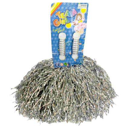 4 Sets/8pcs Metallic Team Girls' Cheerleading Dance Party Dress Pom Poms Pompoms - Silver.