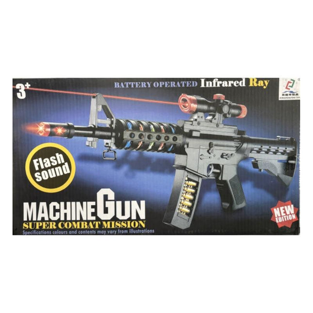 Electric Toy Machine Gun – Battery Operated with Flashing Lights, Sound & Infrared Ray – Pretend Play Gun with Scope & Spinning Barrel – Ages 8+.