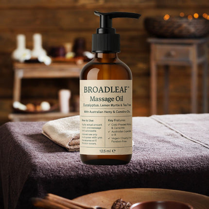 Premium Broadleaf Hemp & Camelina Massage Oil with Australian Essentials.