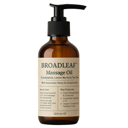 Premium Broadleaf Hemp & Camelina Massage Oil with Australian Essentials.