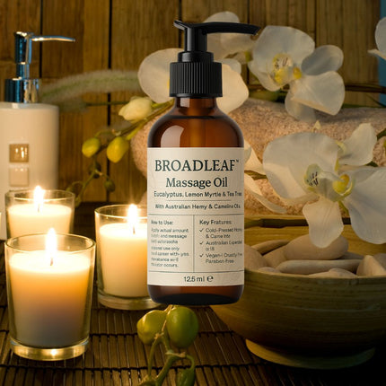 Premium Broadleaf Hemp & Camelina Massage Oil with Australian Essentials.