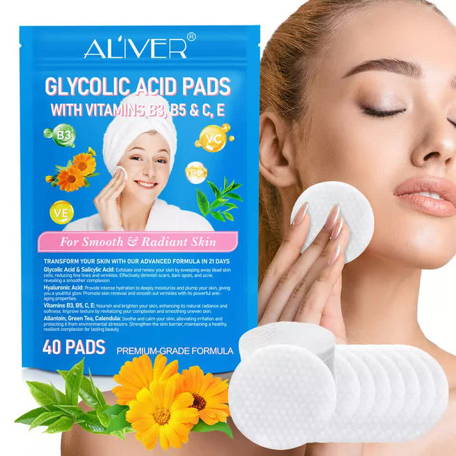 ALIVER Glycolic acid pads with vitamins B3,B5 & C,E 40 PADS.