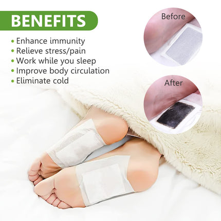 20PCS Natural Bamboo Vinegar & Ginger Powder Foot Pads | Detox, Improve Sleep & Boost Metabolism.