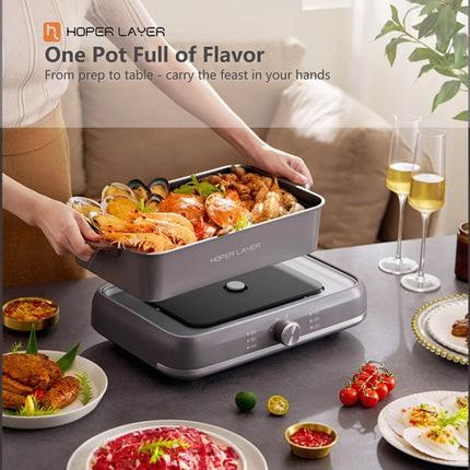 HOPER LAYER Electric Hot Pot 6L – Multifunctional Nonstick Cooker with Grill, Boil, Simmer & Fry Modes 2000W Power, Square Removable Pot.