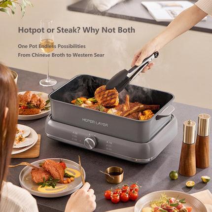 HOPER LAYER Electric Hot Pot 6L – Multifunctional Nonstick Cooker with Grill, Boil, Simmer & Fry Modes 2000W Power, Square Removable Pot.