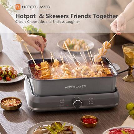 HOPER LAYER Electric Hot Pot 6L – Multifunctional Nonstick Cooker with Grill, Boil, Simmer & Fry Modes 2000W Power, Square Removable Pot.