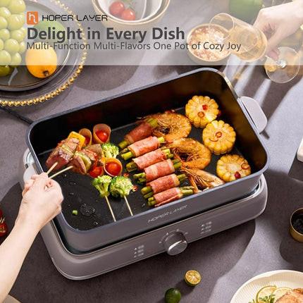 HOPER LAYER Electric Hot Pot 6L – Multifunctional Nonstick Cooker with Grill, Boil, Simmer & Fry Modes 2000W Power, Square Removable Pot.