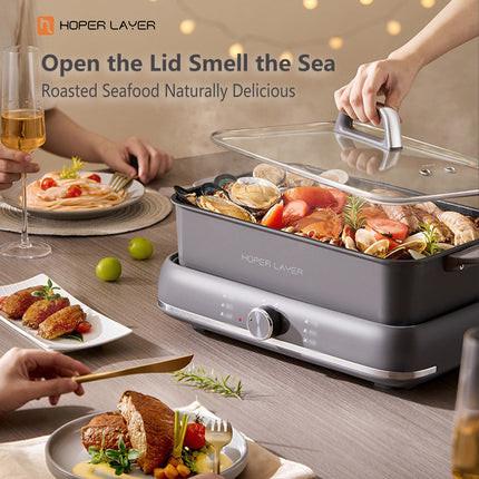 HOPER LAYER Electric Hot Pot 6L – Multifunctional Nonstick Cooker with Grill, Boil, Simmer & Fry Modes 2000W Power, Square Removable Pot.