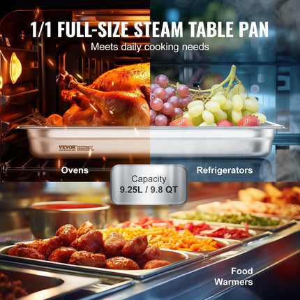 6 Pack Hotel Pans, Full Size Anti-Jam Steam Pan, 0.8mm Thick Stainless Steel Restaurant Steam Table Pan, 2.5-Inch Deep Commercial Table Pan, Catering Storage Food Pan, for Industrial & Scientifi.