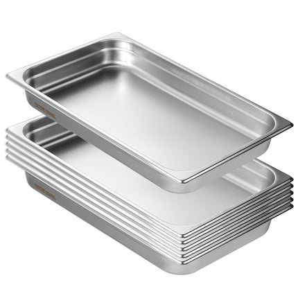 6 Pack Hotel Pans, Full Size Anti-Jam Steam Pan, 0.8mm Thick Stainless Steel Restaurant Steam Table Pan, 2.5-Inch Deep Commercial Table Pan, Catering Storage Food Pan, for Industrial & Scientifi.