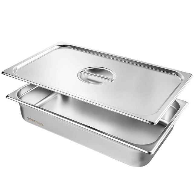 4 Pack Hotel Pans, Full Size Anti-Jam Steam Pan with Lid, 0.8mm Thick Stainless Steel Steam Table Pan, 4-Inch Deep Commercial Table Pan, Catering Storage Food Pan, for Industrial & Scientific.