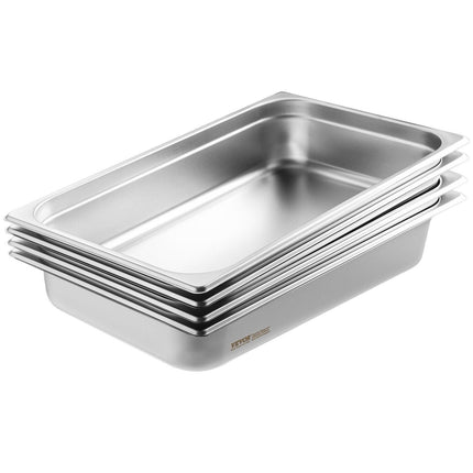 4 Pack Hotel Pans, Full Size Anti-Jam Steam Pan with Lid, 0.8mm Thick Stainless Steel Steam Table Pan, 4-Inch Deep Commercial Table Pan, Catering Storage Food Pan, for Industrial & Scientific.