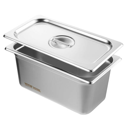 8 Pack Hotel Pans, 1/3 Size Anti-Jam Steam Pan with Lid, 0.8mm Thick Stainless Steel Steam Table Pan, 6-Inch Deep Commercial Table Pan, Catering Storage Food Pan, for Industrial & Scientific.