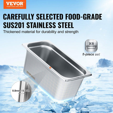 8 Pack Hotel Pans, 1/3 Size Anti-Jam Steam Pan with Lid, 0.8mm Thick Stainless Steel Steam Table Pan, 6-Inch Deep Commercial Table Pan, Catering Storage Food Pan, for Industrial & Scientific.