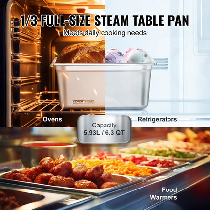 8 Pack Hotel Pans, 1/3 Size Anti-Jam Steam Pan with Lid, 0.8mm Thick Stainless Steel Steam Table Pan, 6-Inch Deep Commercial Table Pan, Catering Storage Food Pan, for Industrial & Scientific.