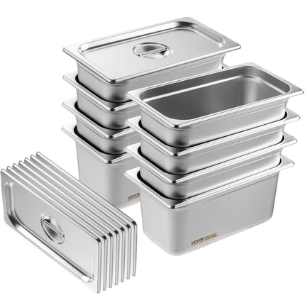 8 Pack Hotel Pans, 1/3 Size Anti-Jam Steam Pan with Lid, 0.8mm Thick Stainless Steel Steam Table Pan, 6-Inch Deep Commercial Table Pan, Catering Storage Food Pan, for Industrial & Scientific.
