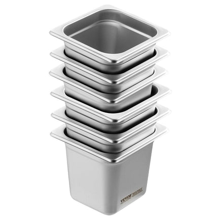 6 Pack Hotel Pans, 1/6 Size Anti-Jam Steam Pan, 0.8mm Thick Stainless Steel Restaurant Steam Table Pan, 6-Inch Deep Commercial Table Pan, Catering Storage Food Pan, for Industrial & Scientific.