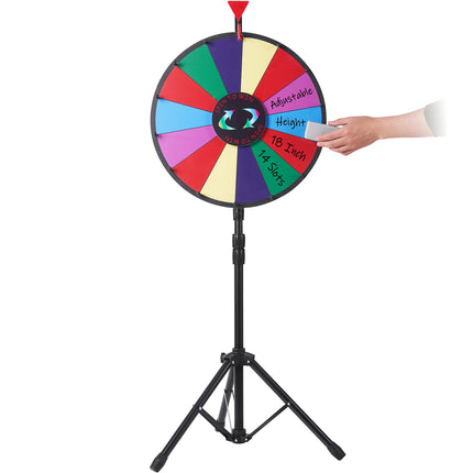 18 Inch Tabletop Color Prize Wheel with Folding Tripod Floor Stand 14 Slots Dry Erase.