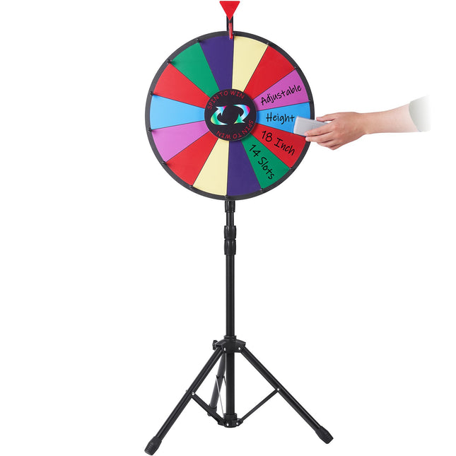 18 Inch Tabletop Color Prize Wheel with Folding Tripod Floor Stand 14 Slots Dry Erase.