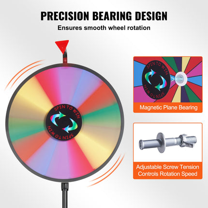 18 Inch Tabletop Color Prize Wheel with Folding Tripod Floor Stand 14 Slots Dry Erase.