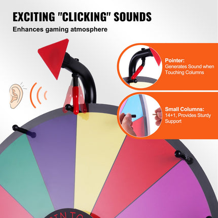 18 Inch Tabletop Color Prize Wheel with Folding Tripod Floor Stand 14 Slots Dry Erase.
