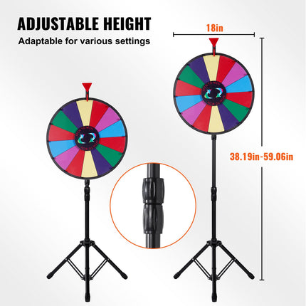 18 Inch Tabletop Color Prize Wheel with Folding Tripod Floor Stand 14 Slots Dry Erase.